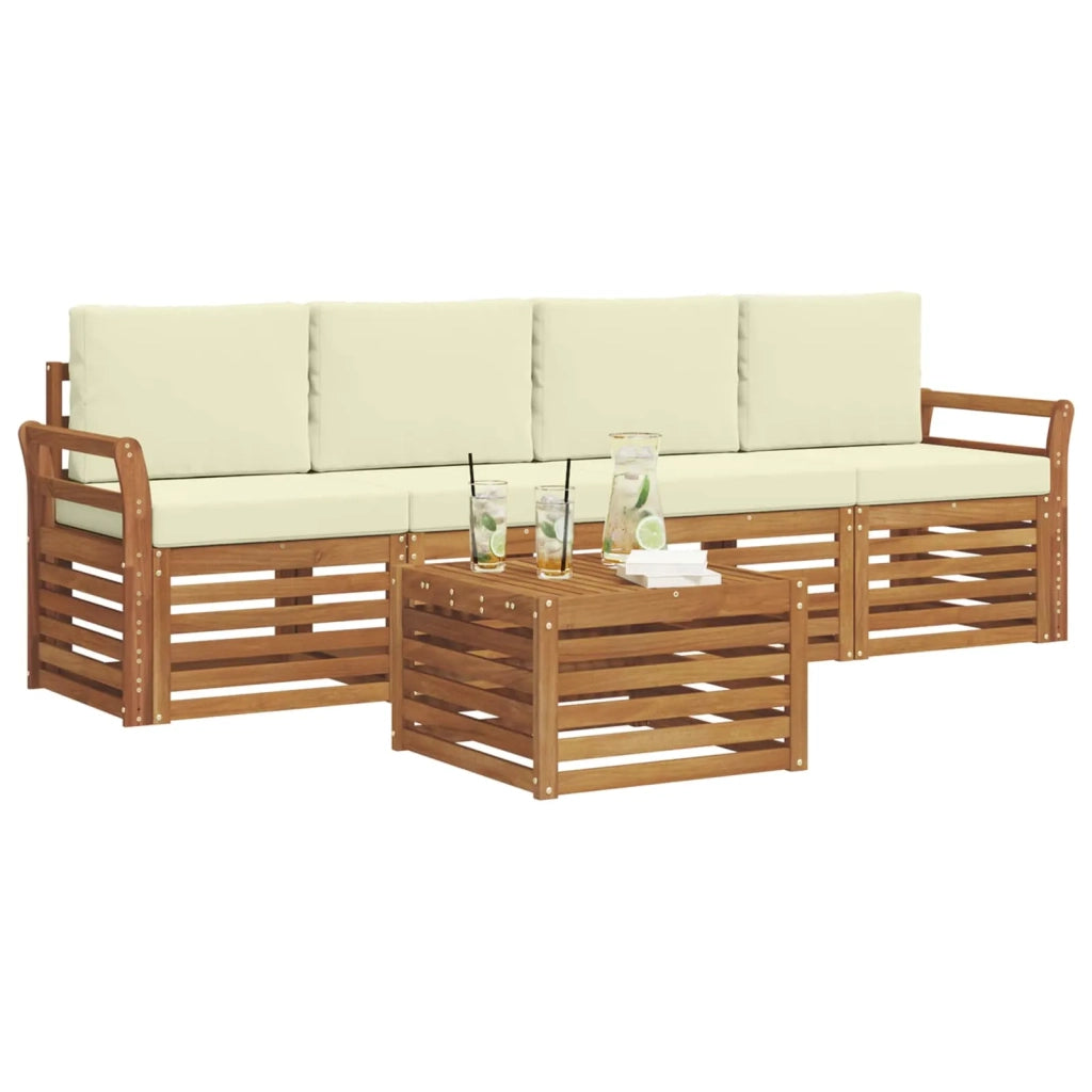 Set divani 5 pcs Naturale e Crema Legno di Acacia Massello 3374330