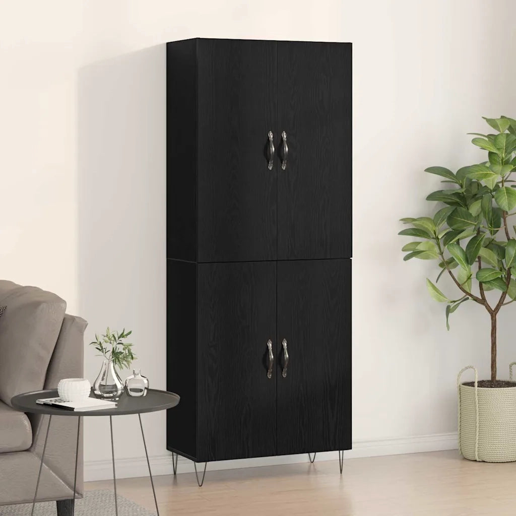 Credenza 2 pz | Madia | Buffet da pranzo | Armadio da pranzo Rovere Nero Legno ingegnerizzato e vetro