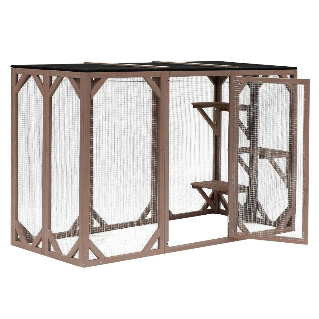 Recinto per gatti da esterno in legno robusto 180 cm 3 zone di riposo 16_0001711