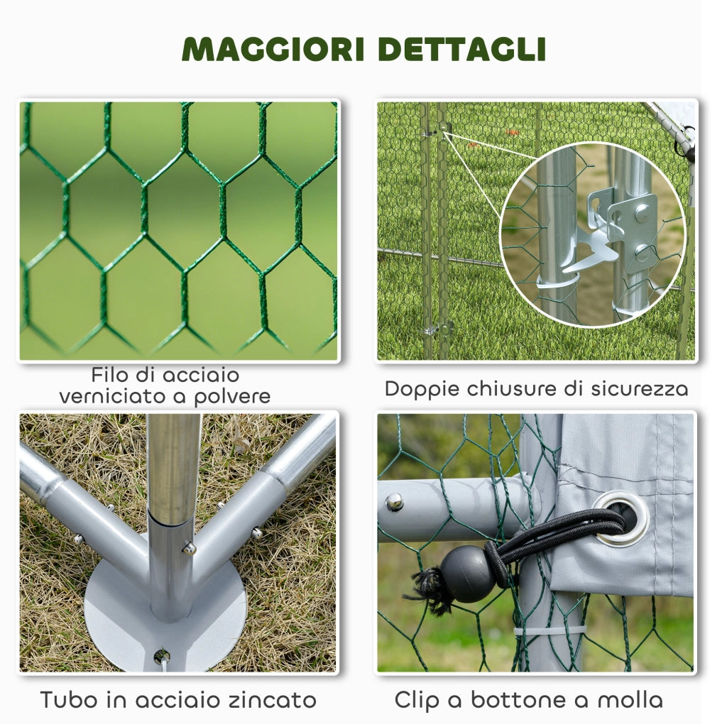 Pollaio per Galline da Esterno con Tetto e Serrature, in Acciaio Zincato, 2x2x2 m, Argento