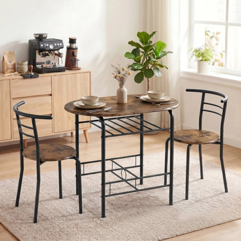 TAVOLO da pranzo Set da 3 pezzi 80x52x76 cm Marrone rustico con 2 sedie