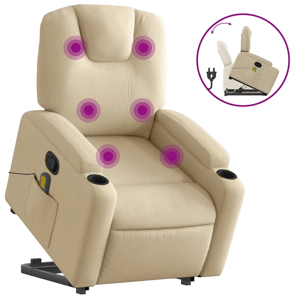 Poltrona Alzapersona Massaggiante | Sedia Relax Reclinabile Crema in Tessuto