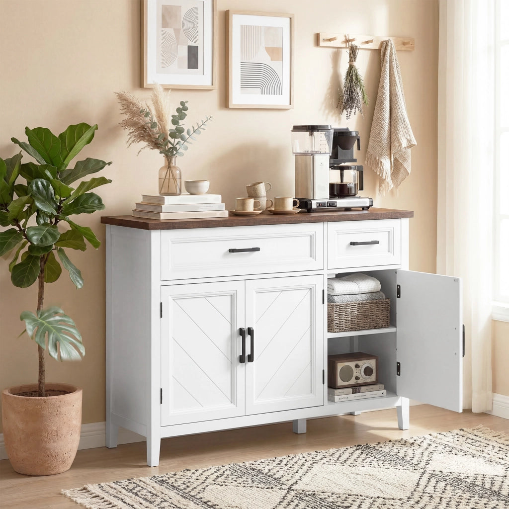 Credenza Cucina con Ante, Cassetti e Ripiani Regolabili ¨C zephmum ¨C Bianco, Legno