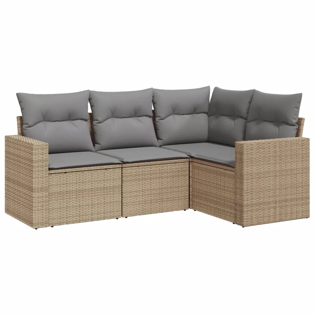 Set Divano da Giardino 4 pz | Set Salotto da Giardino con Cuscini Beige in Polyrattan