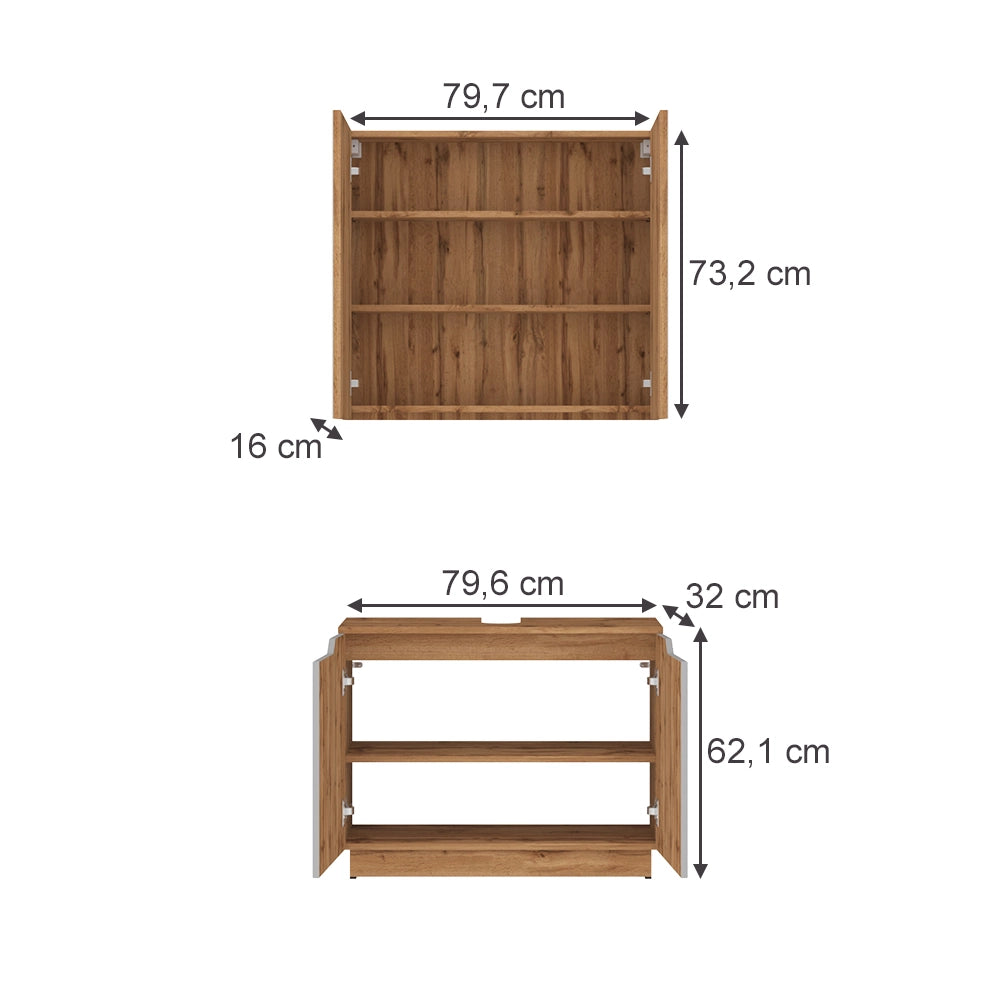 Vicco Set di mobili da bagno Rovere/grigio a righe 2 parti