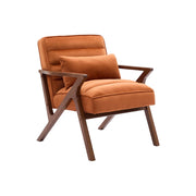 Poltrona scandinava in legno di hevea e velluto, terracotta