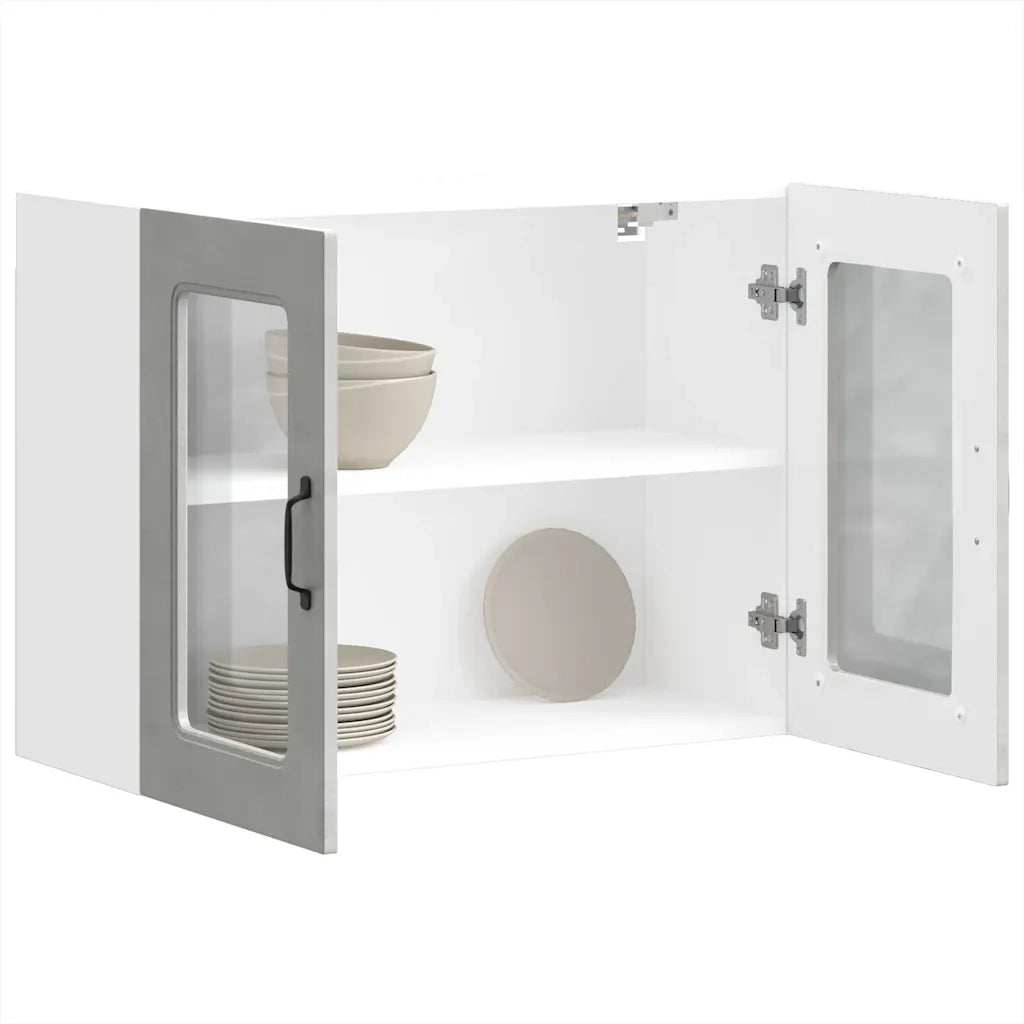Pensile da Cucina con Porta in Vetro Kalmar Grigio Cemento 853611