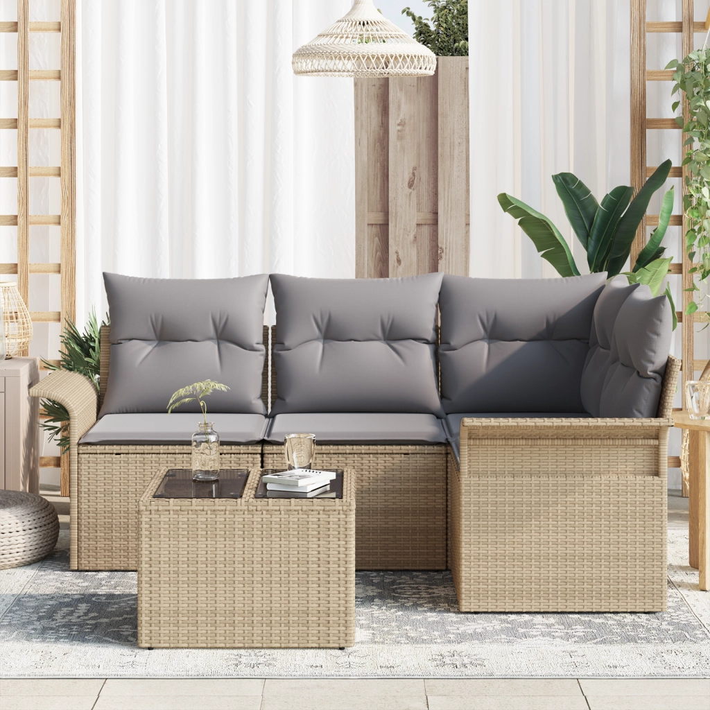 Set Divano da Giardino 5 Pezzi con Cuscini Rattan Polyrattan Nero