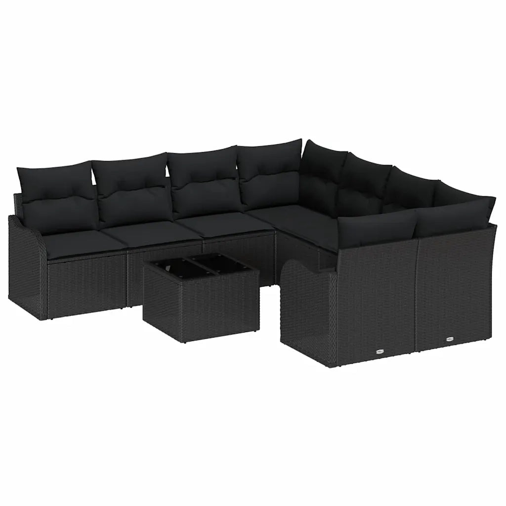 Set Divano da Giardino con cuscino 9 pcs Nero polyrattan 3345643