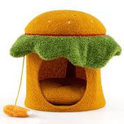 Condominio per gatti a forma di hamburger con cuccia imbottita, Letto per gatti carino giocattolo morbido sospeso Arancione-Lettini e divanetti