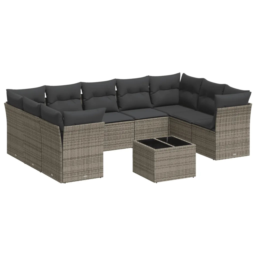 Set Divano da Giardino 10 pz con Cuscini Grigio in Polyrattan 3218140