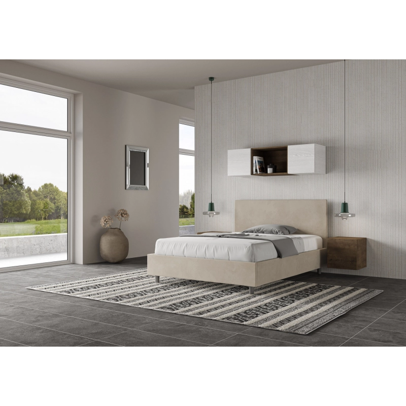 Letto imbottito Matrimoniale francese 140x200 cm Adele - Contenitore,Microfibra,Sabbia
