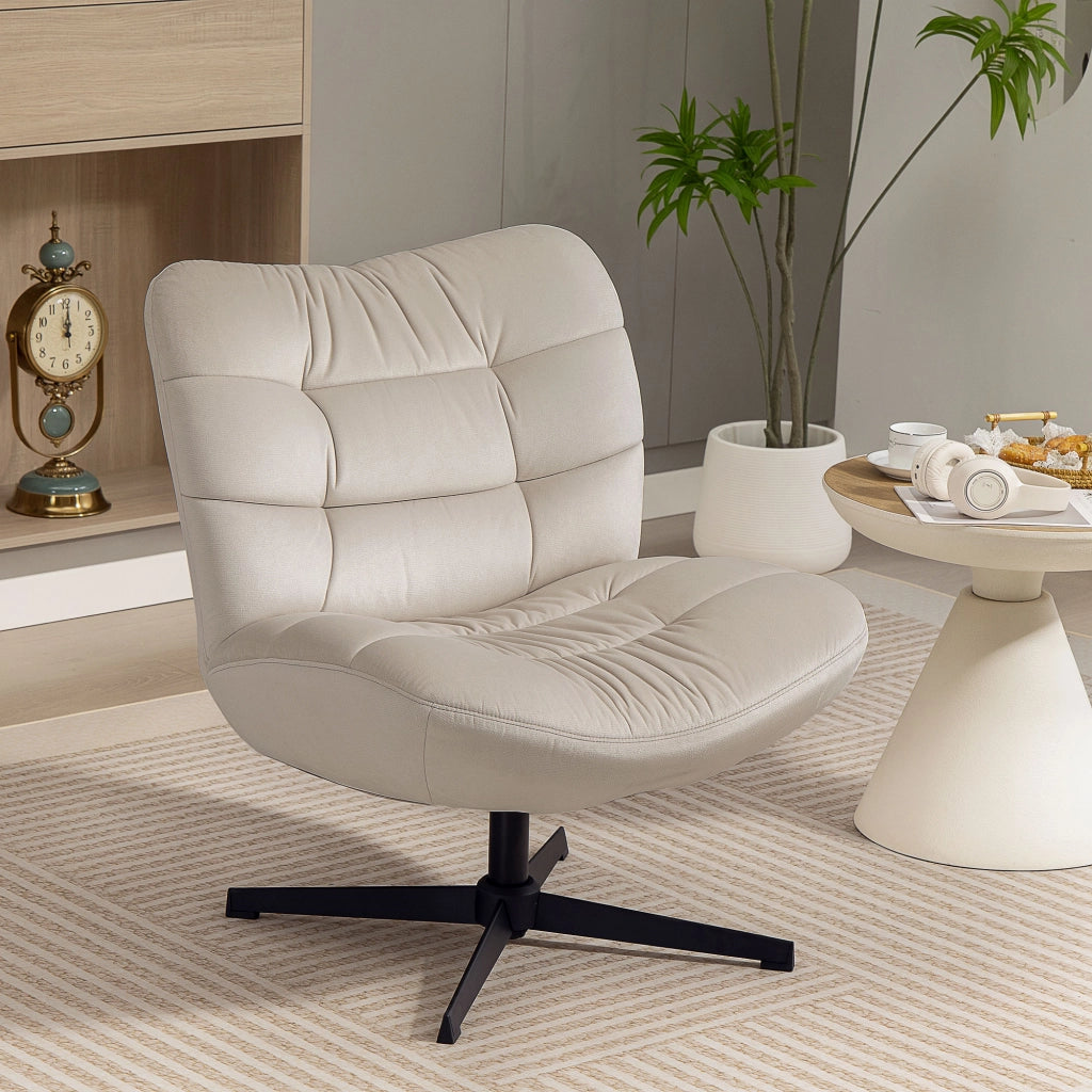 Poltrona girevole senza braccioli in tessuto boucl¨¦ ¨C zephmum ¨C crema 70x80x82cm