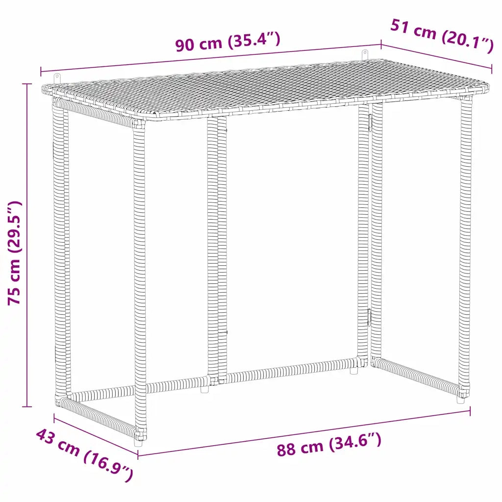 Tavolino da Giardino Pieghevole Beige 90x51x75 cm in Polyrattan 4108257