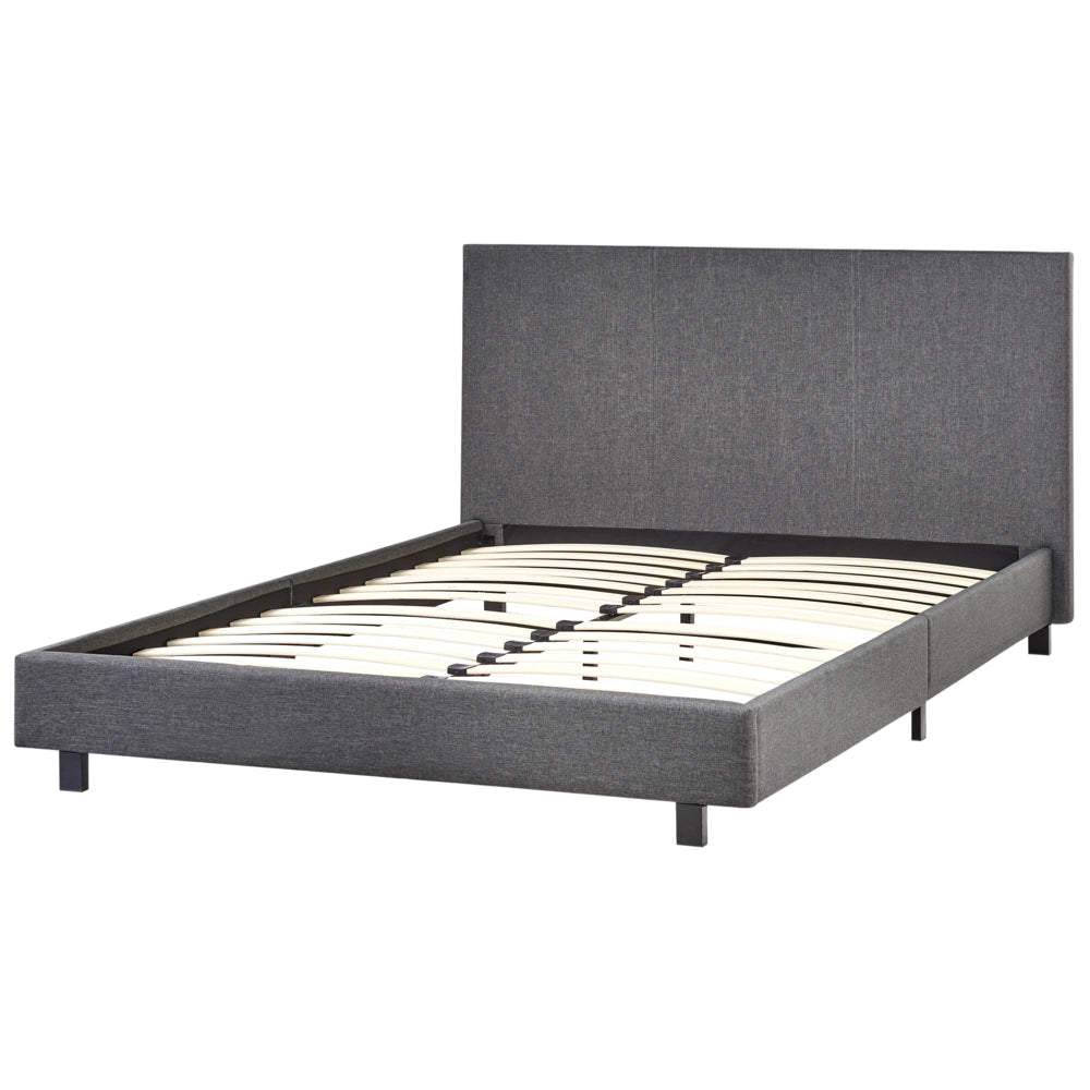 Letto matrimoniale imbottito tessuto 140 x 200 cm con rete e testiera grigia