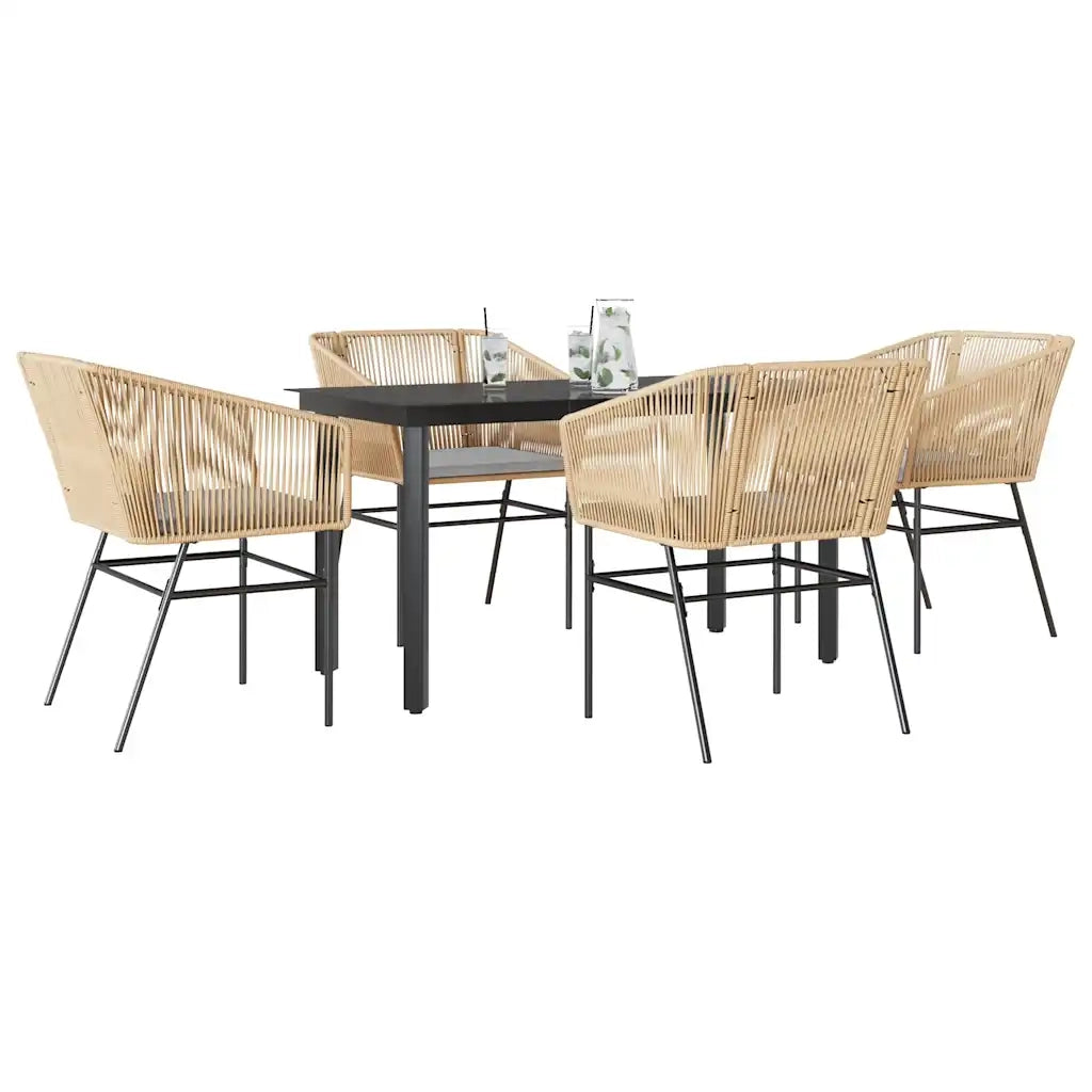 Set da Pranzo da Giardino 5pz con Cuscini Polyrattan Vetro 3334620