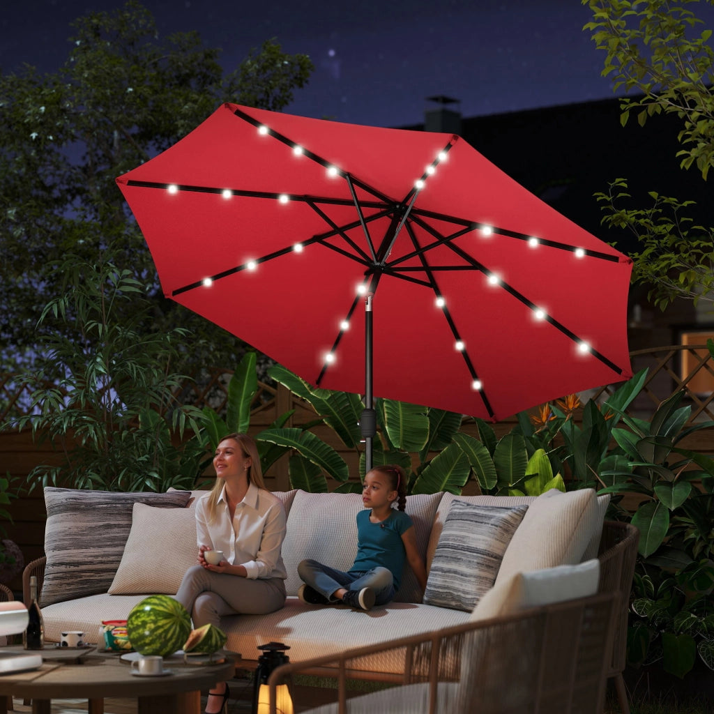 Parasole da giardino inclinabile ¨C zephmum ¨C LED solare, ? 2,7 m, rosso bordeaux
