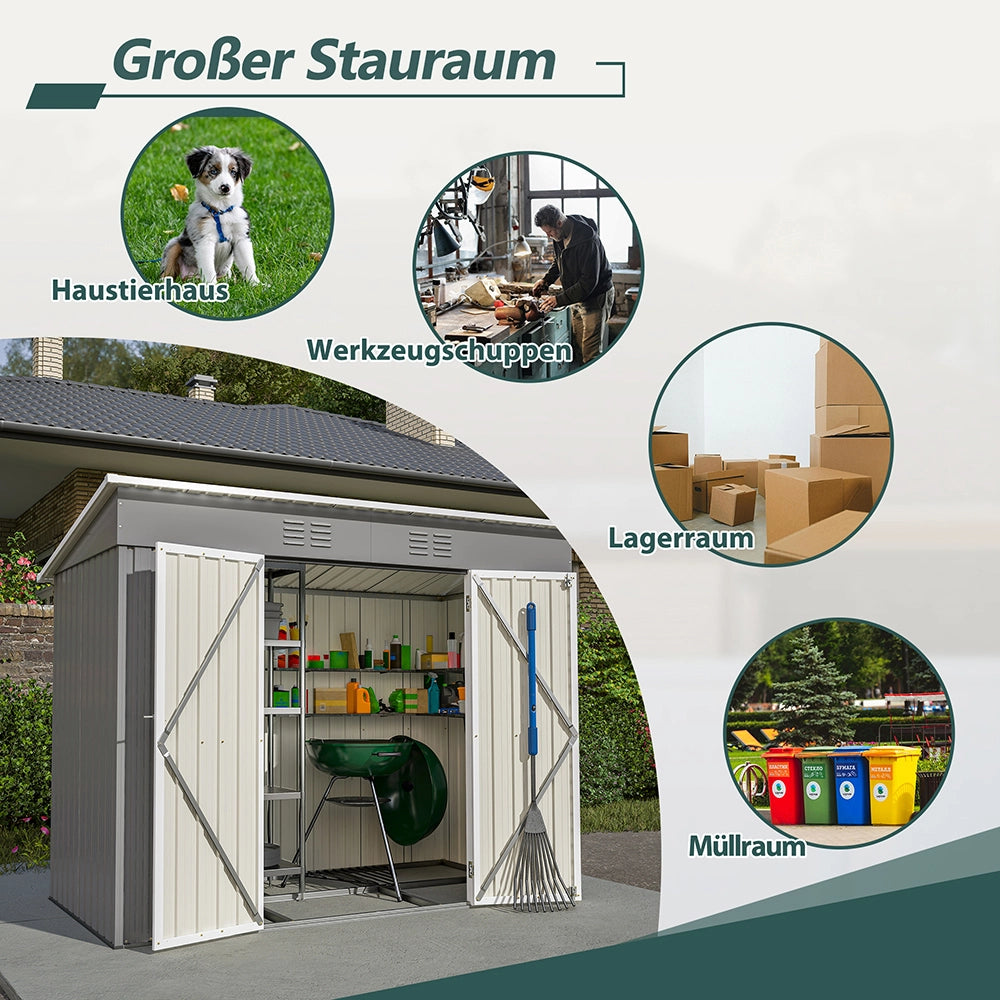 Capanno da giardino in metallo - Xylo - 8x4 FT - Grigio - Resistente alle intemperie senza pavimento