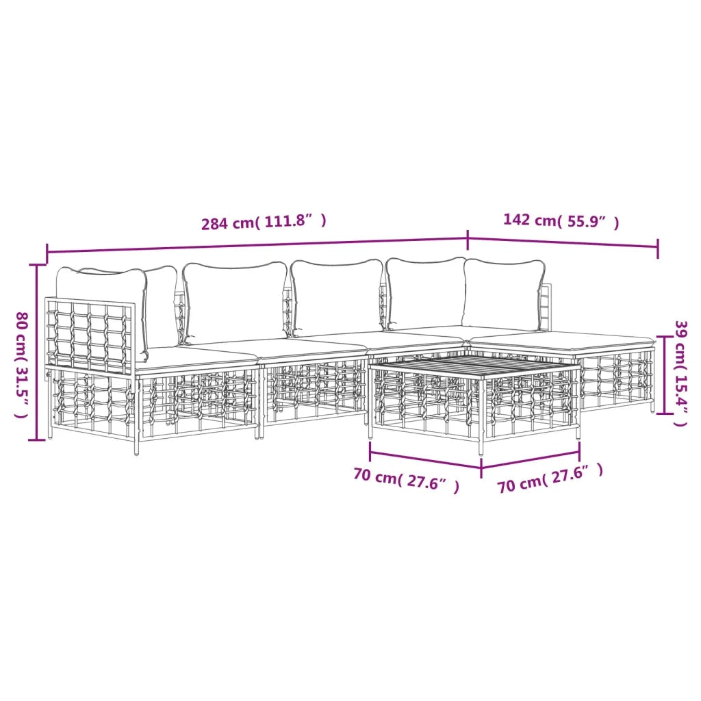 Set Divani da Giardino 6 pz | Set Salotto da Giardino con Cuscini Antracite in Polyrattan