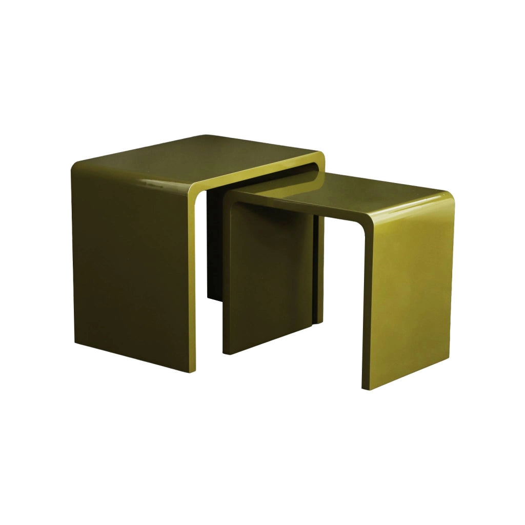 Set di 2 tavolini impilabili finitura lucida, verde kaki