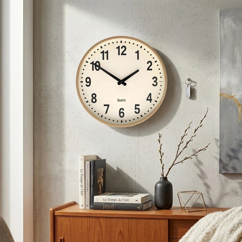 Orologio da Parete Silenzioso 30 cm Effetto Legno Grandi Numeri Facile da Leggere Beige Nedis