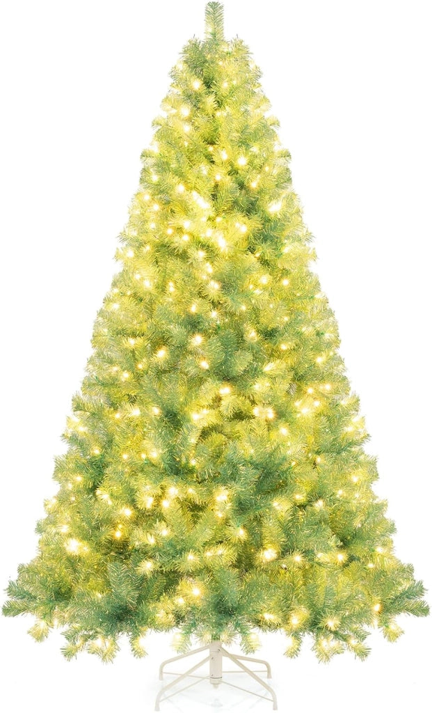Albero di Natale 225 cm, Albero di Natale Preilluminato con 1300 Rami Folti, 550 Luci LED Bianco Caldo, 8 Modalità e Base, Decorazione Natalizia per Casa e Ufficio (Verde, 225 cm)