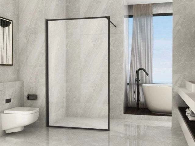 Parete Doccia Walk-In in Cristallo 8 mm Anticalcare Profilo Nero Stampa a riquadro - Misura : 120 x H195 cm 