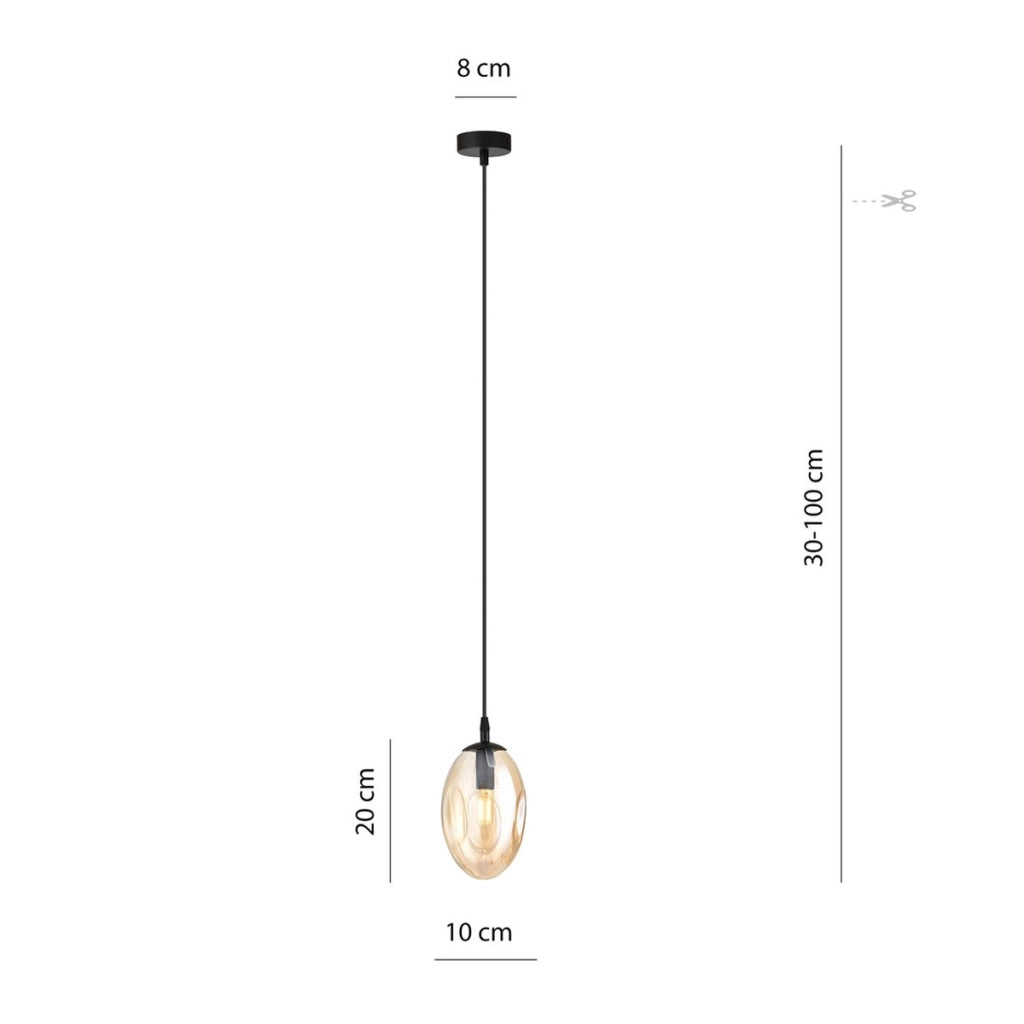 Lampada a sospensione Astral in acciaio nero e vetro ambra