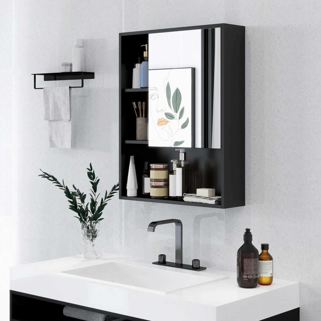 Armadietto Bagno con Specchio e Ripiani Regolabili - Minimal - Nero 60x15x76 cm