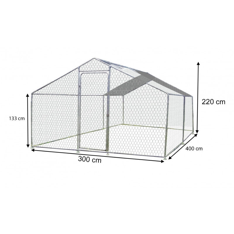 Recinto animali in acciaio zincato 3x4 m – tetto con telone, altezza 2,2 m – per galline o conigli – ENC304025GJM Foresta