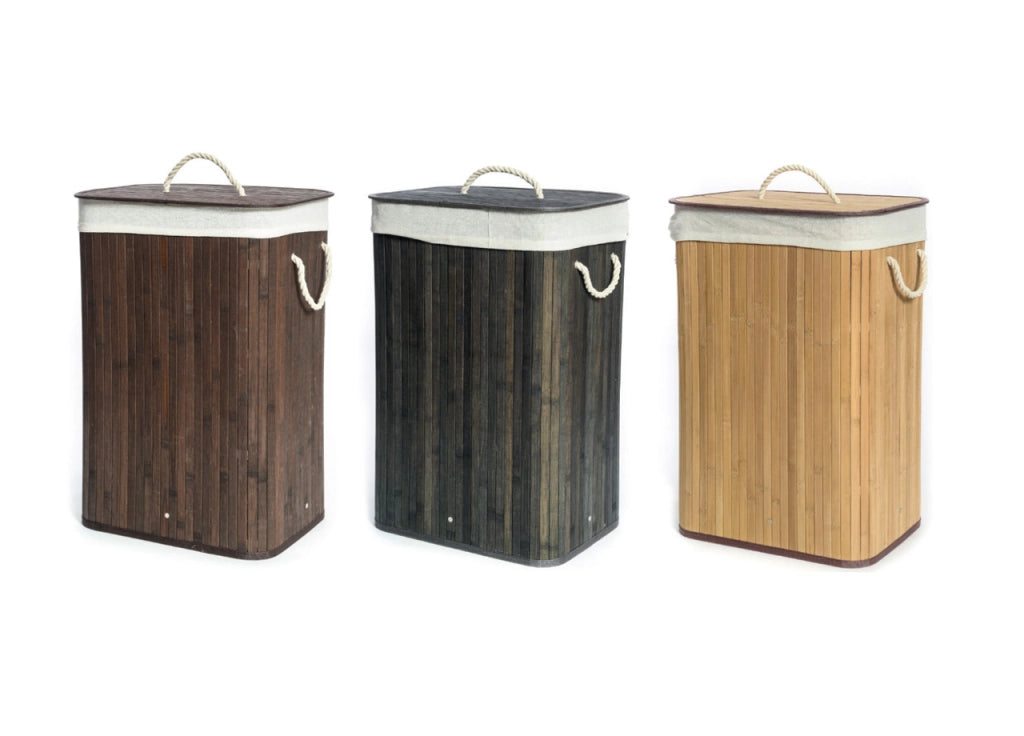 Cesta Portabiancheria Con Coperchio Contenitore Multiuso Bamboo Tinta Unita - Cesta - Marrone