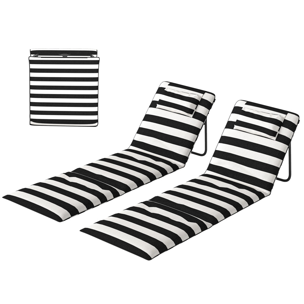 Set 2 Esterillas Playa Plegable con Respaldo Ajustable ¨C Zephmum ¨C Grigio Bianco 150x50x2 cm