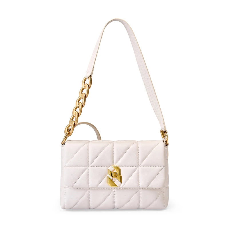 Borsa a tracolla da donna in vera pelle, stile vintage, bianca.