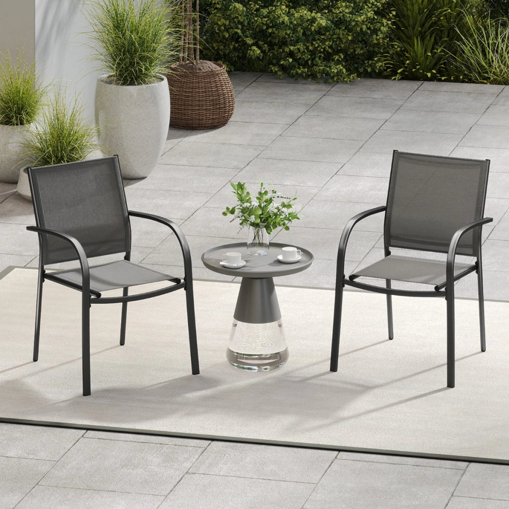 Sedie da pranzo impilabili in metallo con seduta e schienale traspiranti per giardino-Set di 2 sedie da giardino piscina balcone Grigio