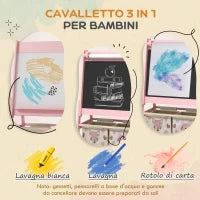 Lavagna per Bambini con Cavalletto 3 in 1 e 2 Contenitori, Età 3-8 anni, 54x46.5x93cm, Rosa