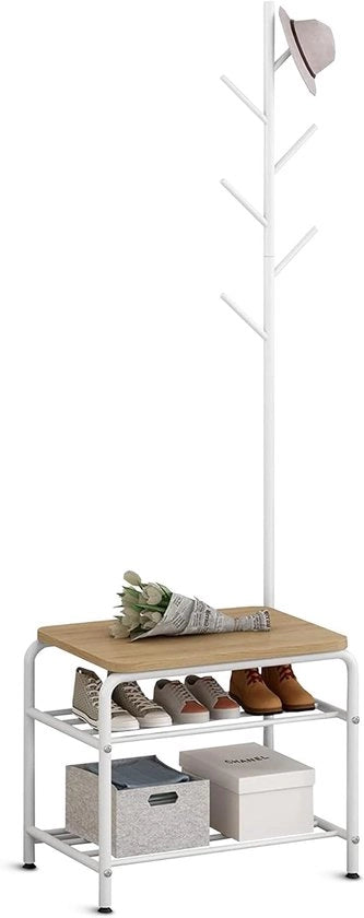 Cassettone con ripiano per scarpe e divano - multifunzionale e pratico - 1 pezzo - Bianco/Legno