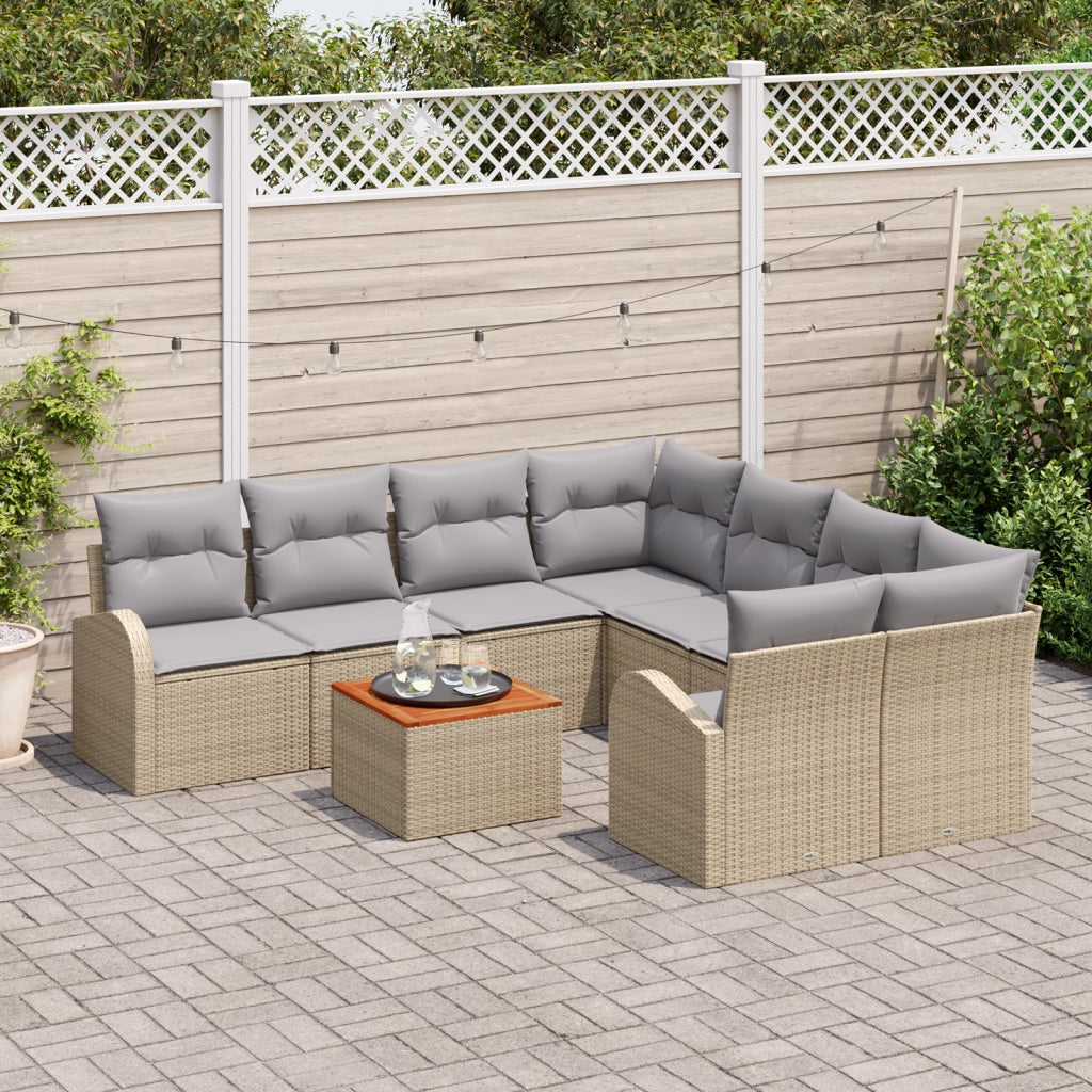 Set divano giardino 9 pezzi con cuscini beige rattan acacia