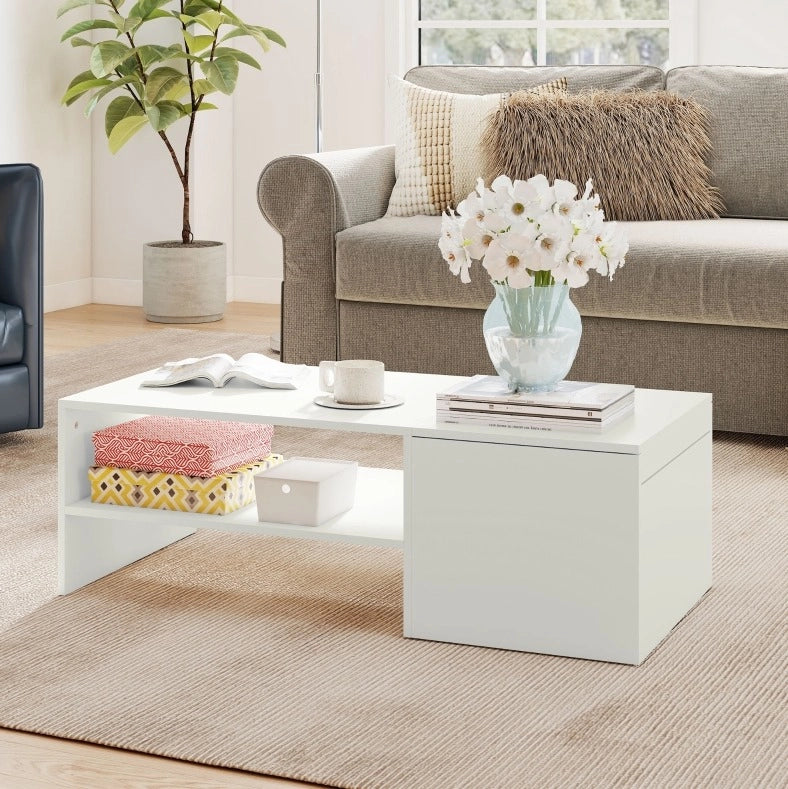 TAVOLINO da Salotto Regolabile 110x52x36 cm Legno Bianco