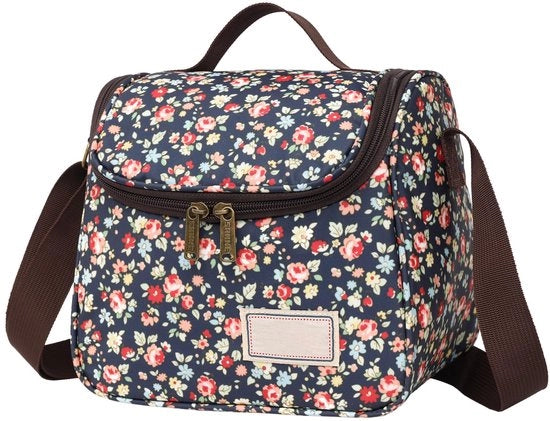 Borsa Isolante da Picnic Grande con Disegno di Fiori e Cinturino Regolabile (6L, D-Marine)