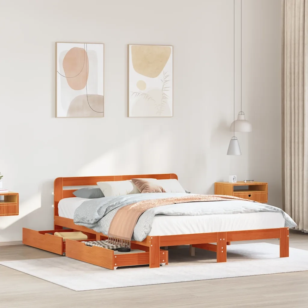 vidaXL Letto senza Materasso Marrone Cera 135x190 cm in Legno di Pino