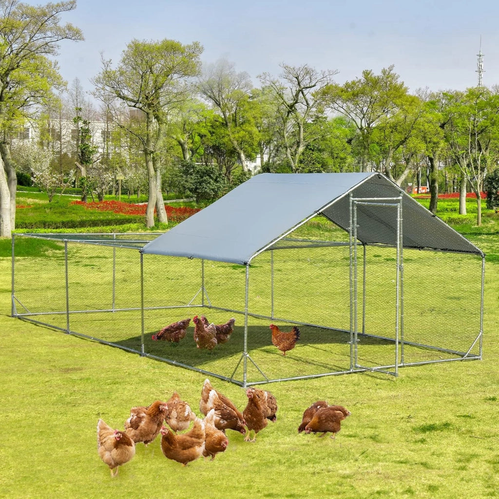 Pollaio per Galline da Esterno 3 x 6 x 1,95 M, Gabbia da Esterno Grande in Acciaio Zincato con Serratura e Tetto Impermeabile e Resistente al Sole, Recinto per Galline e Conigli