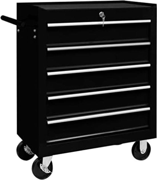 Carrello di attrezzi con carrello - Carrello di attrezzi metallo vuoto - Carrello di attrezzi - Borsa di attrezzi su ruote - 5 carrelli/Nero