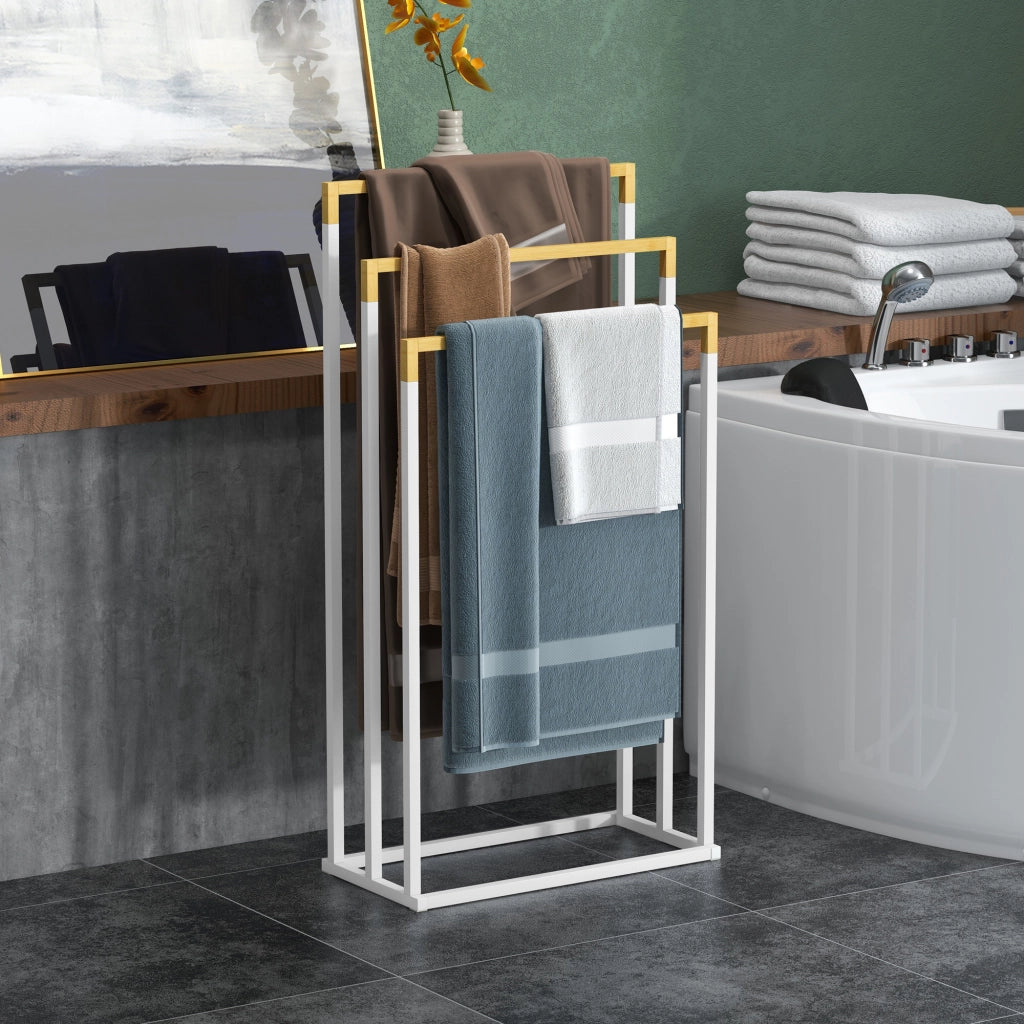 Set 3 Stendi Asciugamani ¨C zephmum ¨C Bamb¨´ Bianco Naturale 45x22.5x86 cm
