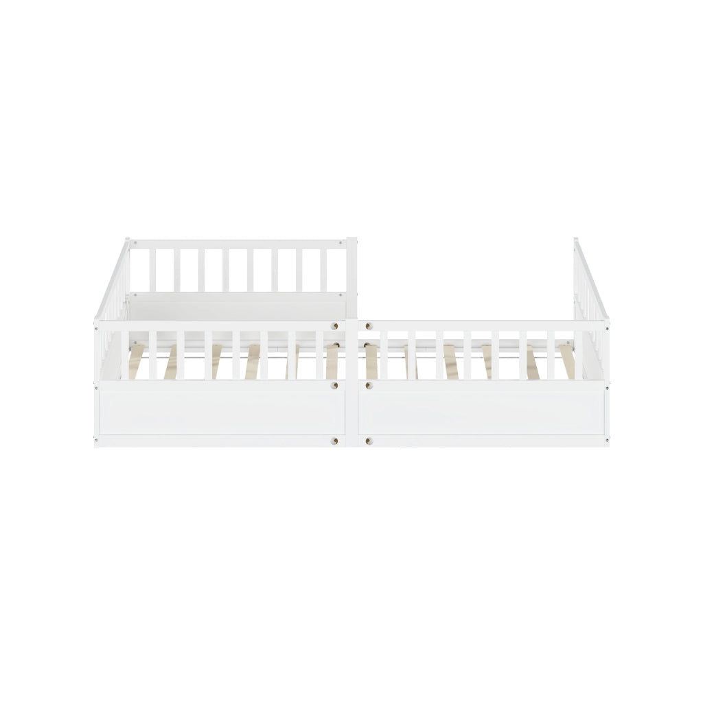 Letto per bambini, 140 x 200 cm, struttura in legno massello, sponde di sicurezza, bianco