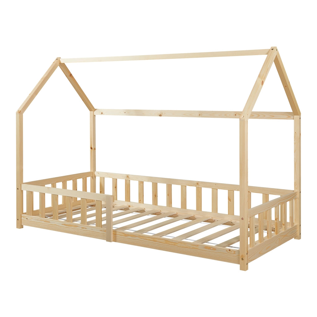 Letto Singolo Hesel per Cameretta a Forma di Casetta 90 x 200 cm Naturale [en.casa]