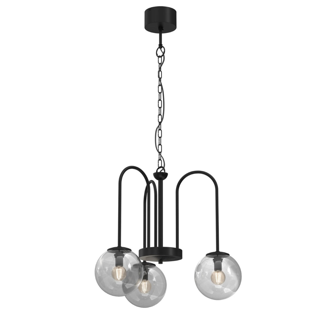 Lampada a sospensione Cambridge nera 3 sfere fumé E14