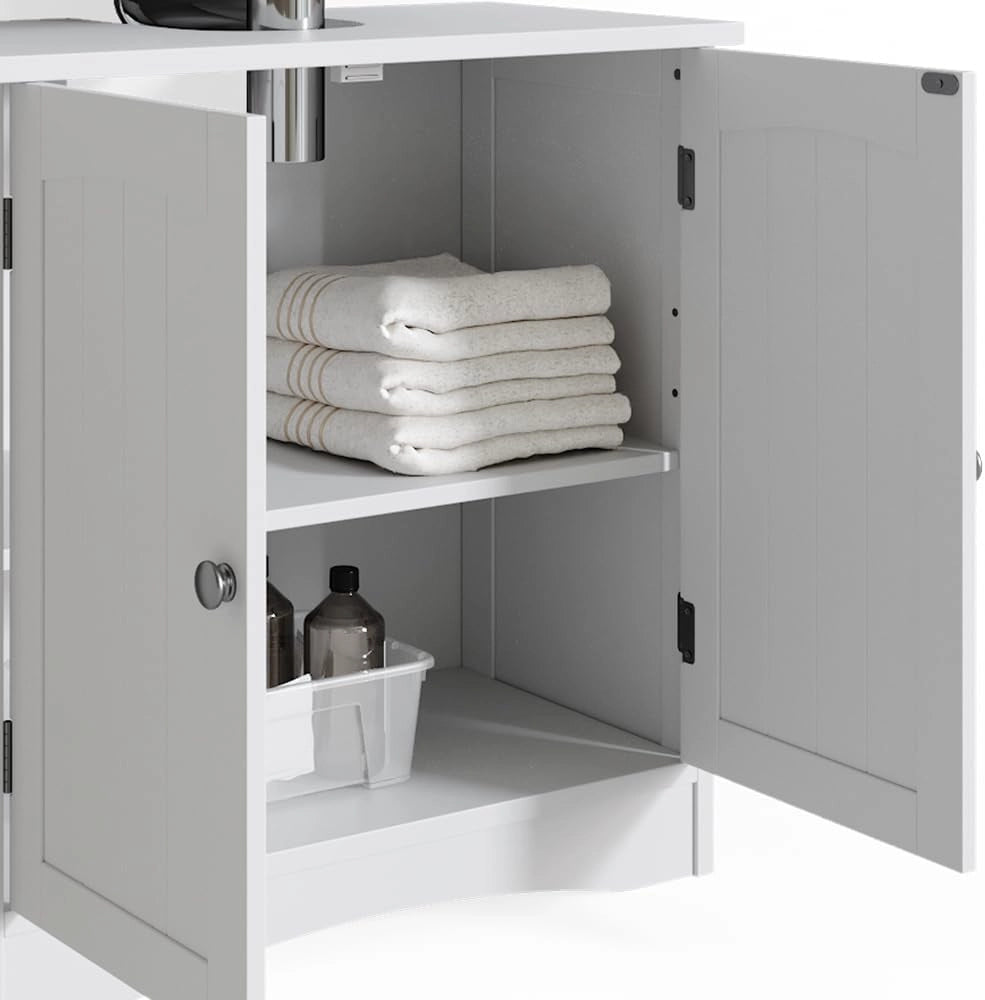 Set mobili bagno Bianco, Bianco, 60 cm, composto da mobile sottolavabo, specchiera e colonna alta