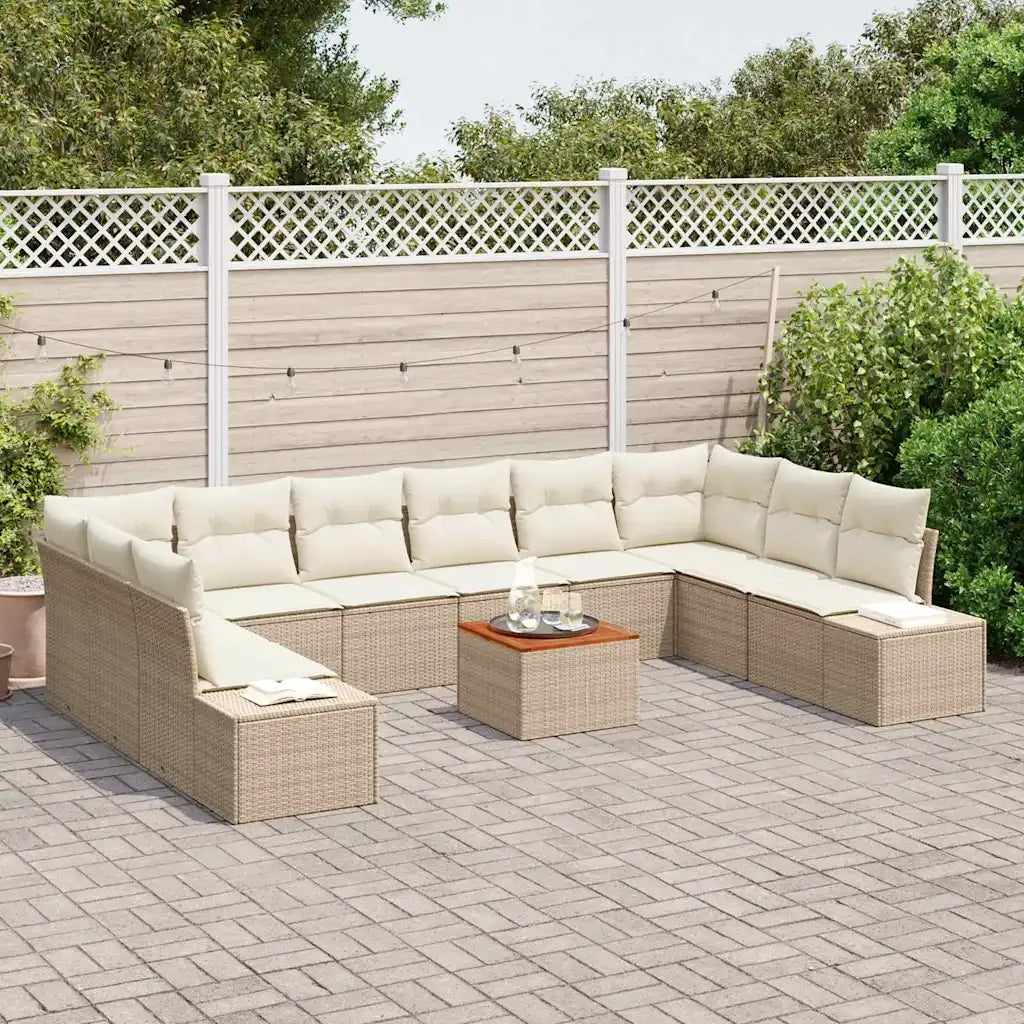 Set Divano da Giardino con archiviazione 11 pcs Beige e bianco 3356678