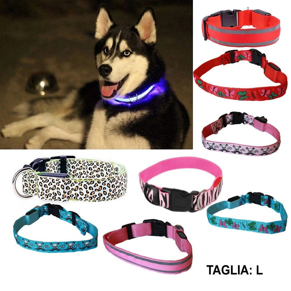 Trade Shop - Collare Per Cane Cani A Led Luminoso Sicurezza Led Notturno Clip Fantasia Tg.l -