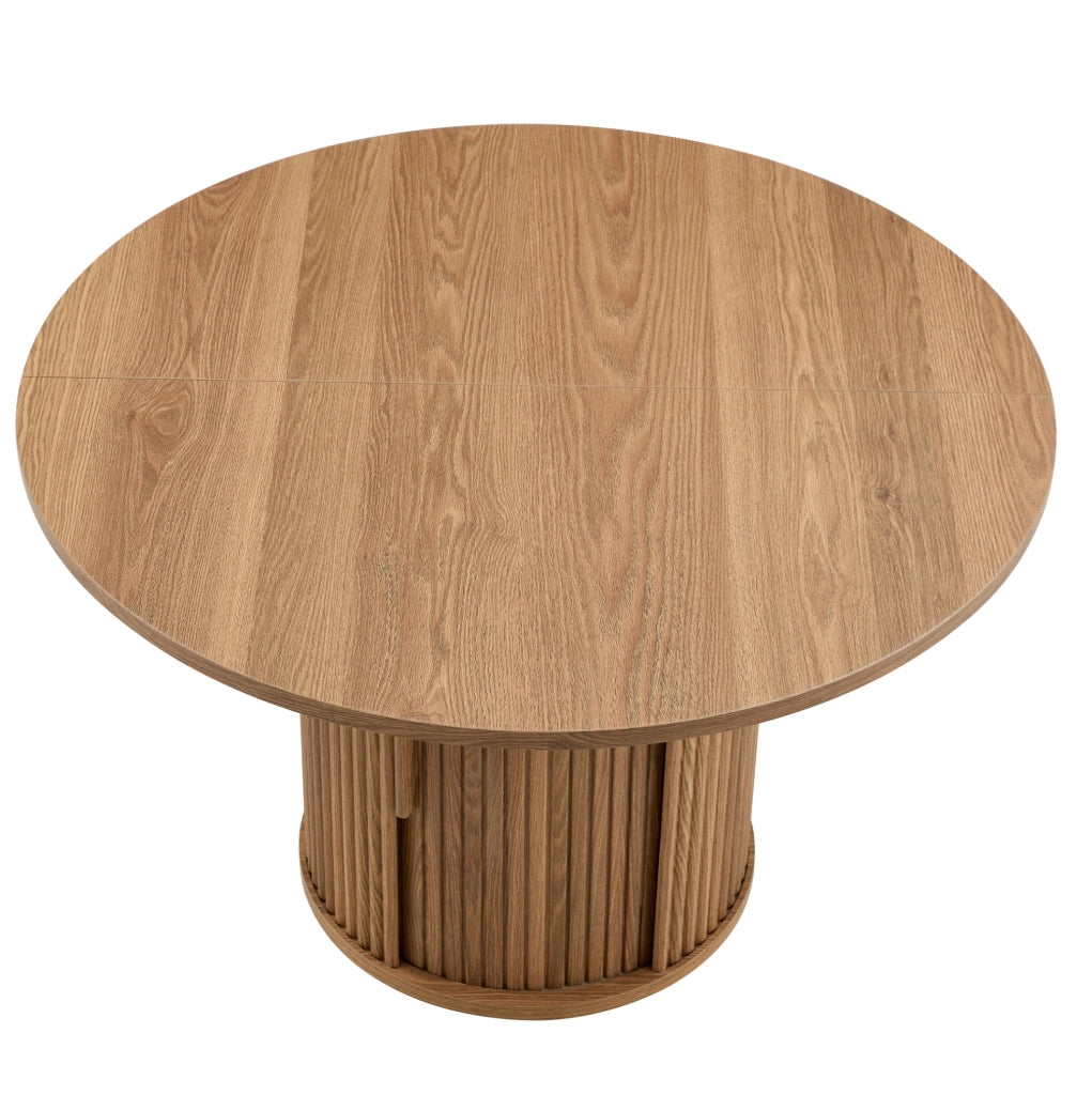 Tavolo rotondo 120 cm con doppio vano portaoggetti in legno sintetico noce